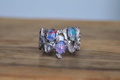 Sterling Silver Mexican Matrix Opal Crown Ring - Size 8 - Handmade 925 Silver Opal Ring