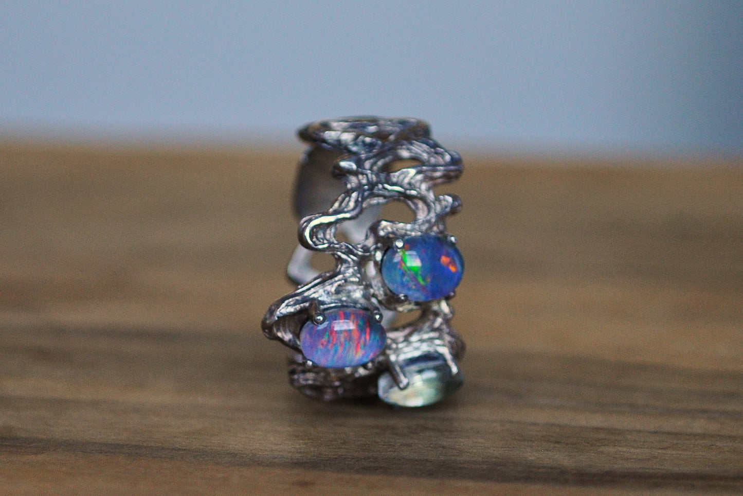 Sterling Silver Mexican Matrix Opal Crown Ring - Size 8 - Handmade 925 Silver Opal Ring