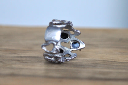 Sterling Silver Mexican Matrix Opal Crown Ring - Size 8 - Handmade 925 Silver Opal Ring