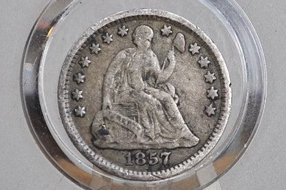 1857 Half Dime - F (Fine) - 1857 Seated Liberty Half Dime - Early American Coin - 1857 Silver Half Dime Liberty Seated