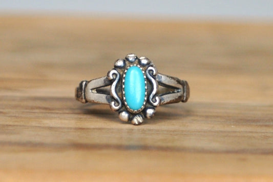 Bell Trading Post Sterling Silver Skinny Oval Turquoise Stone Ring - Size 6 - Stamped and Tested Sterling Silver - Authentic Native American Jewelry