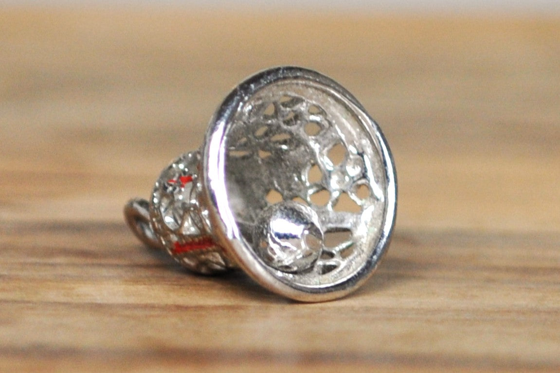 Sterling Silver Red Enamel Filigree Bell Charm - Stamped and Tested Sterling Silver - Vintage Christmas Bell