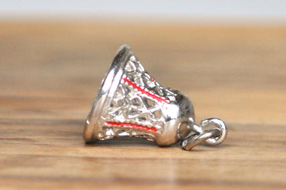 Sterling Silver Red Enamel Filigree Bell Charm - Stamped and Tested Sterling Silver - Vintage Christmas Bell