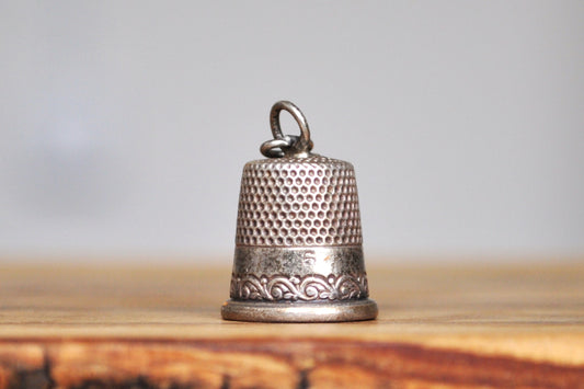 Sterling Silver Danecraft Thimble Charm - Size 6 - Lower Floral Vine Design - Chip at Top