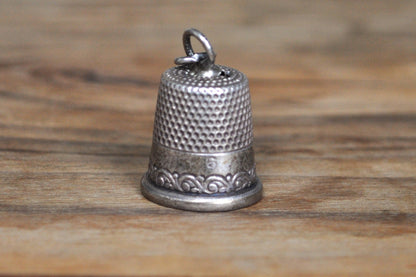 Sterling Silver Danecraft Thimble Charm - Size 6 - Lower Floral Vine Design - Chip at Top