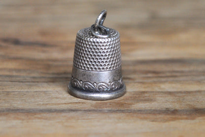Sterling Silver Danecraft Thimble Charm - Size 6 - Lower Floral Vine Design - Chip at Top