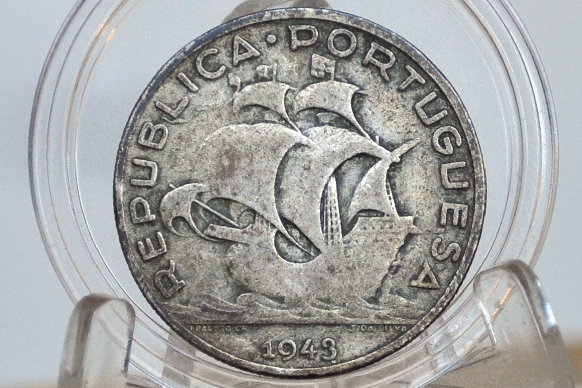 1943 Portuguese Silver 5 Escudos Portugal - Great Condition - Scarce and Great Year, Beautiful Design - Republica Portugesa Five Escudos 1943 -