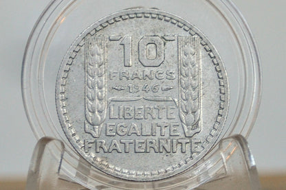 1946 French 10 Franc Coin - AU Condition - 1940s Ten Franc - Fourth Republic of France Franc -