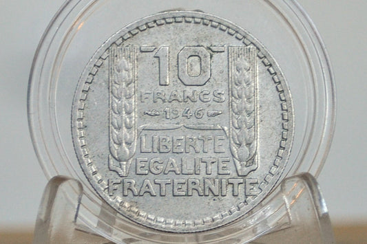 1946 French 10 Franc Coin - AU Condition - 1940s Ten Franc - Fourth Republic of France Franc -