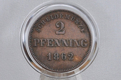 1862 Kingdom of Bavaria 2 Pfennig - VF Condition - Munich Mint - Maximilian II - German States Coins -