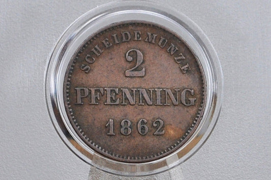 1862 Kingdom of Bavaria 2 Pfennig - VF Condition - Munich Mint - Maximilian II - German States Coins -