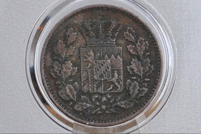 1862 Kingdom of Bavaria 2 Pfennig - VF Condition - Munich Mint - Maximilian II - German States Coins -