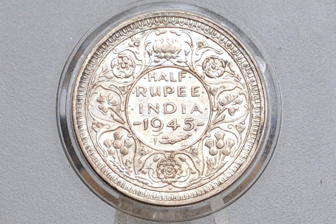 Silver India One Half Rupee 1945 - XF+ Condition, Beautiful Coin - 1945 British Issue India 1/2 Rupee - High Grade, Great Coin -
