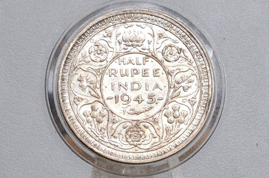 Silver India One Half Rupee 1945 - XF+ Condition, Beautiful Coin - 1945 British Issue India 1/2 Rupee - High Grade, Great Coin -