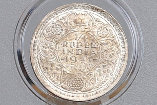 Silver India One Quarter Rupee 1944 - XF+ Condition, Beautiful Coin - George VI - 1944 British Issue India 1/4 Rupee - High Grade, Great Coin -