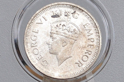 Silver India One Quarter Rupee 1944 - XF+ Condition, Beautiful Coin - George VI - 1944 British Issue India 1/4 Rupee - High Grade, Great Coin -