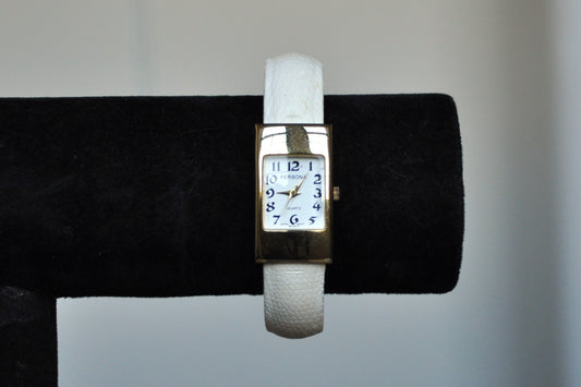 Beautiful Gold Tone and White Cuff Persona Analog Watch - Expandable Watch - Stainless Steel Watch - Working!