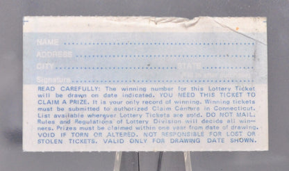 1972 First Issue 50 Cent Connecticut State Lottery Ticket - First or Later Issue - Rare Commemorative Connecticut Lottery Ticket 1972