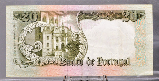 1964 Bank of Portugal 20 Escudos Note - Santo Antonio Type - Green Underprint - 1964 Portuguese Twenty (Vinte) Escudos Banknote - P#167b