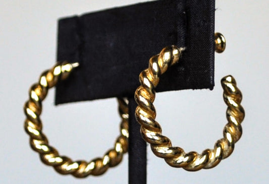Stunning Monet Goldtone Twisted Hoop Earrings - Small Pierced Hoop Earrings - Vintage Monet Signed Braided Hoop Earrings