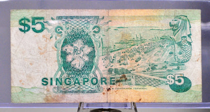 1989 (ND) Singapore 5 Dollar Note - Ship Series Type - Choose by Grade - 1989 Singapore Five Dollar Maritime Note - P#19
