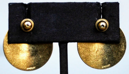 Elegant Monet Goldtone Seashell Pierced Stud Earrings - Large Round Studs - Vintage Monet Signed Seashell Textured Earrings