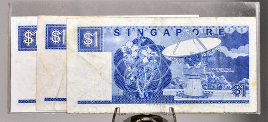 Lot of 3 1987 (ND) Singapore 1 Dollar Note - Ship Series Issue - Goh Keng Swee Signatures - Lot of 3 Singapore One Dollar Notes - P#18a