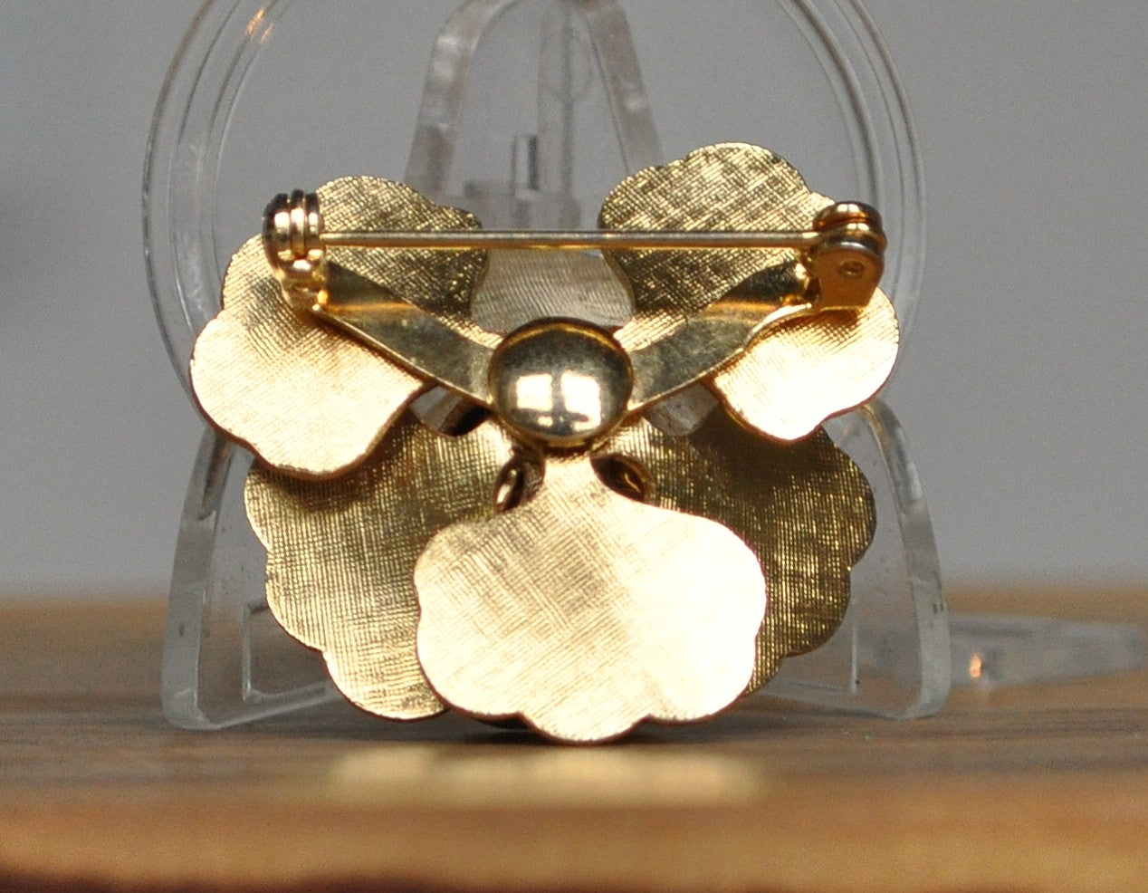 Pink 3D Enamel Gold Tone Rose Brooch - Three-Dimensional Pink Rose Brooch with Gold Tones