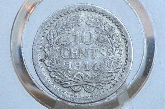 1914 Silver Netherlands 10 Cent - XF Condition - Wilhelmina I - Old Netherlands Coin - .640 Silver -