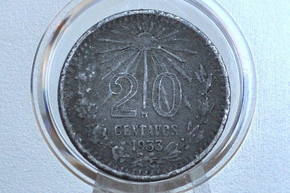 1933 Silver Mexican 20 Centavos - Great Condition - Mexico City Mint - Mexican Republic Coins -