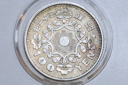 1958 Japan Silver 100 Sen - XF Condition - Japanese Silver Coin - Showa Japan Coin - Japan Phoenix Coin -