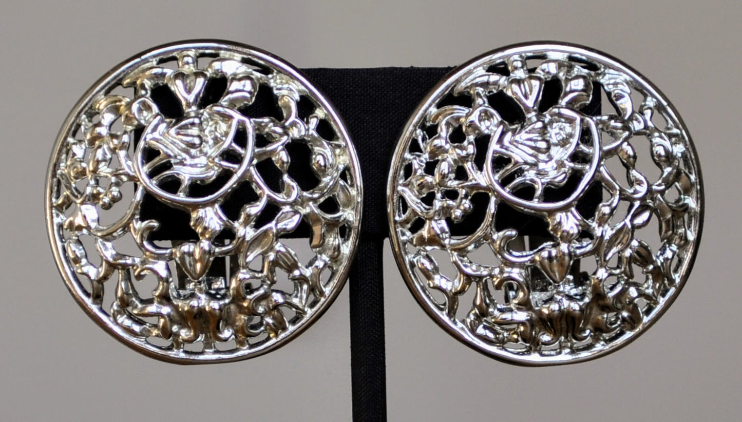 Stunning Sarah Coventry Silvertone Frozen Lace Clip-On Earrings - 1955 Frozen Lace Series - Vintage 1950s Sarah Cov Silver Filigree Earrings