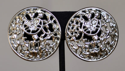 Stunning Sarah Coventry Silvertone Frozen Lace Clip-On Earrings - 1955 Frozen Lace Series - Vintage 1950s Sarah Cov Silver Filigree Earrings