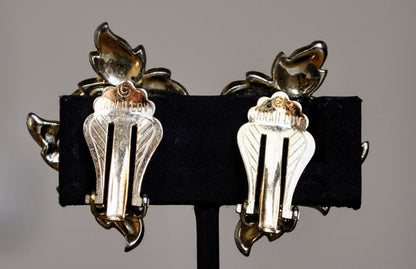 Delightful Sarah Coventry Dual-Toned Vine and Leaves Clip-On Earrings - Ivy Leaves Design - Vintage 1950s Sarah Cov Grapevine Earrings