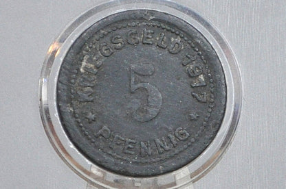 1917 City of Ohligs 5 Pfennig  - Great Condition - Stadt Ohligs Emergency Coinage - Prussian province of Rhine -