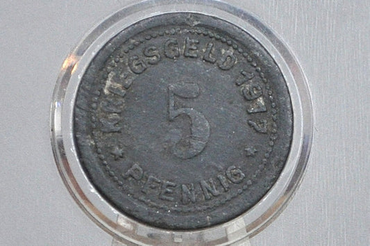 1917 City of Ohligs 5 Pfennig  - Great Condition - Stadt Ohligs Emergency Coinage - Prussian province of Rhine -
