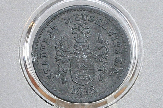 Rarer 1918 Meuselwitz 10 Pfennig  - Great Condition - Emergency Coinage - German Weimar Republic -