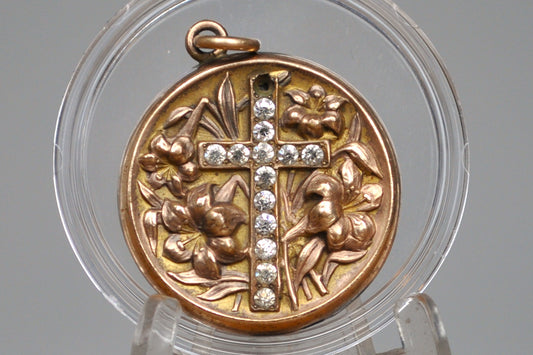 Gold Filled Lily Flower Cross Pendant - Tested Gold Filled - Crucifix/Cross Jewelry - Cubic Zirconia - Missing Piece