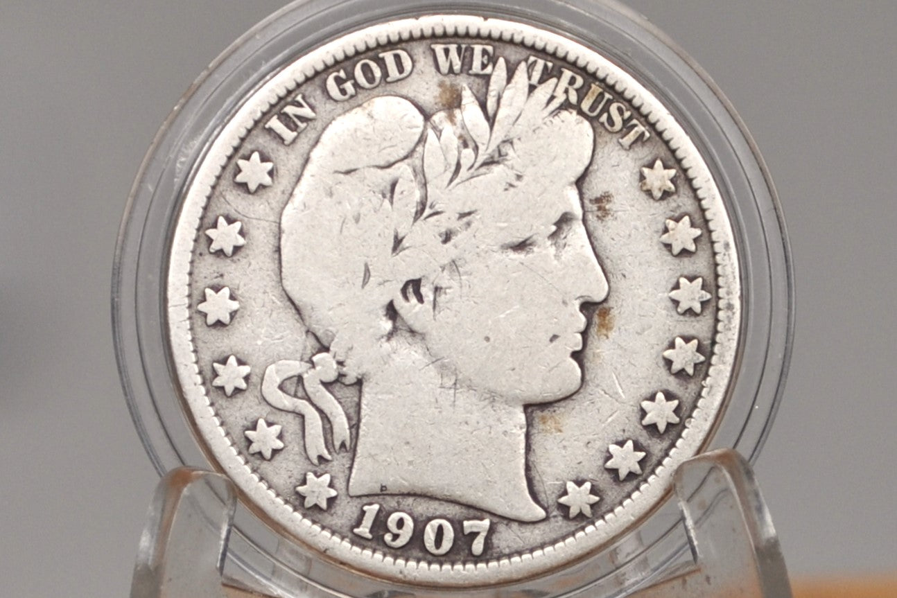1907-O Barber Silver Half Dollar - VG (Very Good) Condition - Denver Mint - 1907 Silver Half Dollar - 1907O Half Dollar 1907 Barber - New Orleans