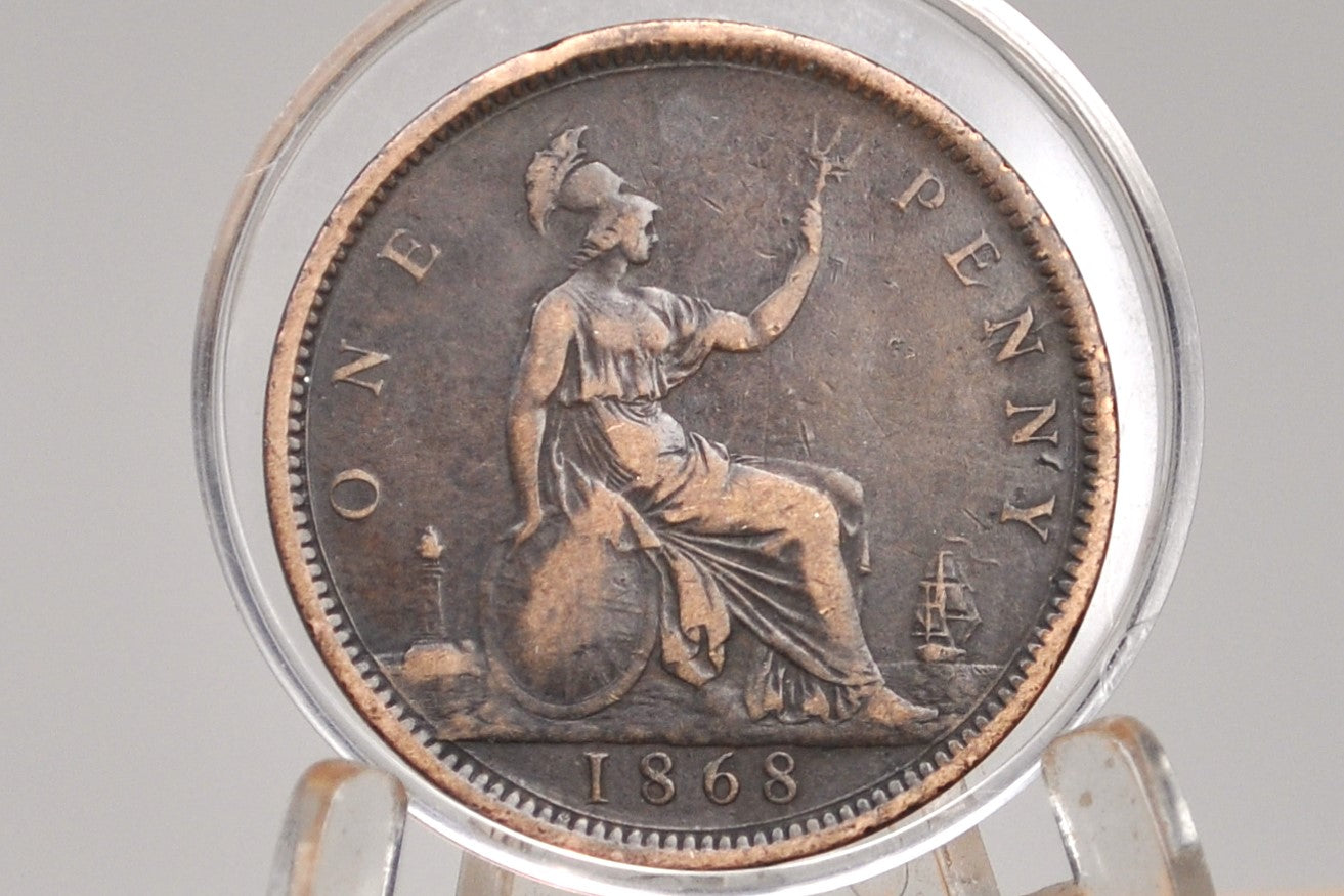 1868 Great Britain One Penny - VF (Very Fine) Grade/Condition - UK Penny 1868 England 1 Cent - Queen Victoria - Bronze, High Grade