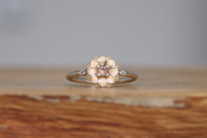 Pandora Silver Cream Enamel Blooming Dahlia Ring - Size 7 - Signed Pandora - Stamped and Tested Sterling Silver - Retired Pandora Jewelry