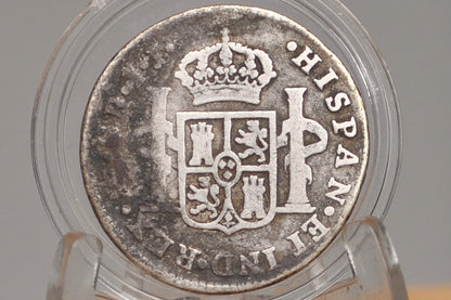 1794 Spanish 2 Reales, Silver - Spanish Silver Colonial Era Coin 1794 Two Reales - Pirate Coins