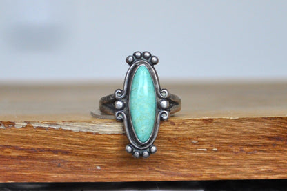 Bell Trading Post Sterling Silver Slender Oval Turquoise Stone Ring - Size 6.5 - Stamped and Tested Sterling Silver - Authentic Native American Jewelry