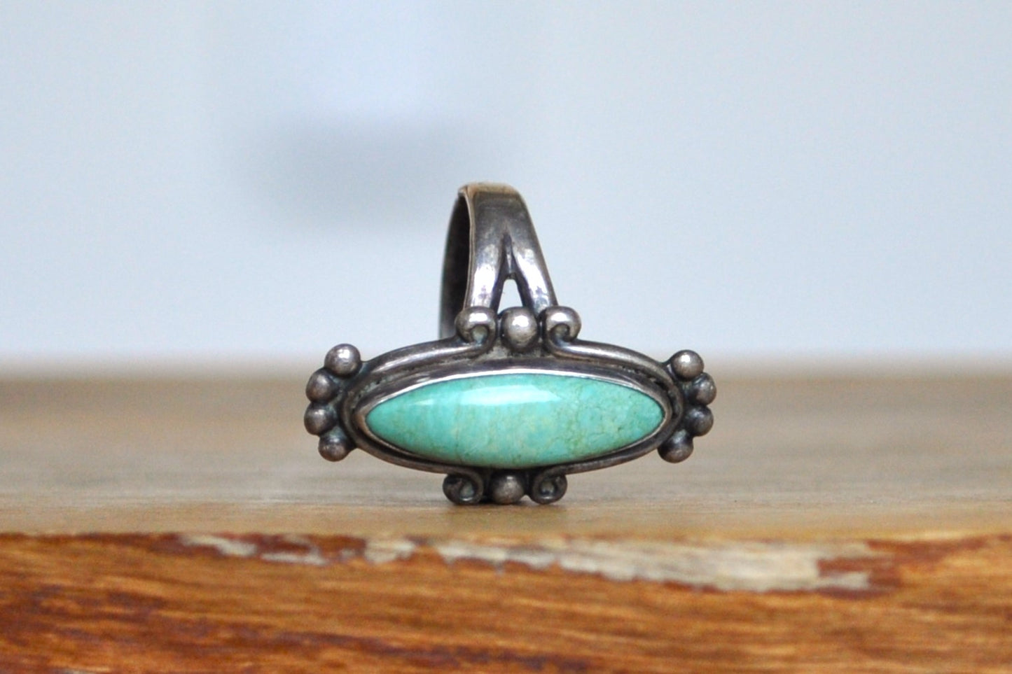 Bell Trading Post Sterling Silver Slender Oval Turquoise Stone Ring - Size 6.5 - Stamped and Tested Sterling Silver - Authentic Native American Jewelry