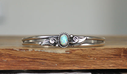 Sterling Silver Native Blue Fiery Opal Cuff  Bracelet - 2.25 In Wide, 1.75 In Height - Stamped and Tested Sterling Silver - Beautiful Opal Bracelet