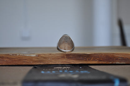 Rare Sterling Silver Native American Southwest Turquoise Inlay Zuni Hummingbird Ring - Size 12 - Tested Sterling Silver - Thick Zuni Ring