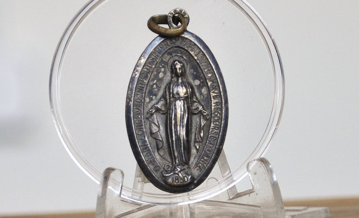 Sterling Creed Large Oval Miraculous Medal Pendant - Stamped and Tested Sterling Silver - Tested Sterling Silver - Christian Medal - Italian Religious Medal