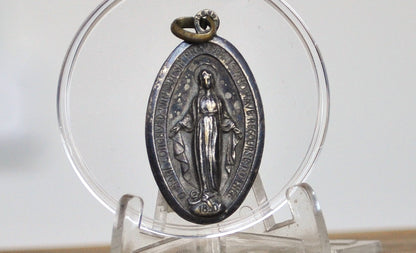 Sterling Creed Large Oval Miraculous Medal Pendant - Stamped and Tested Sterling Silver - Tested Sterling Silver - Christian Medal - Italian Religious Medal