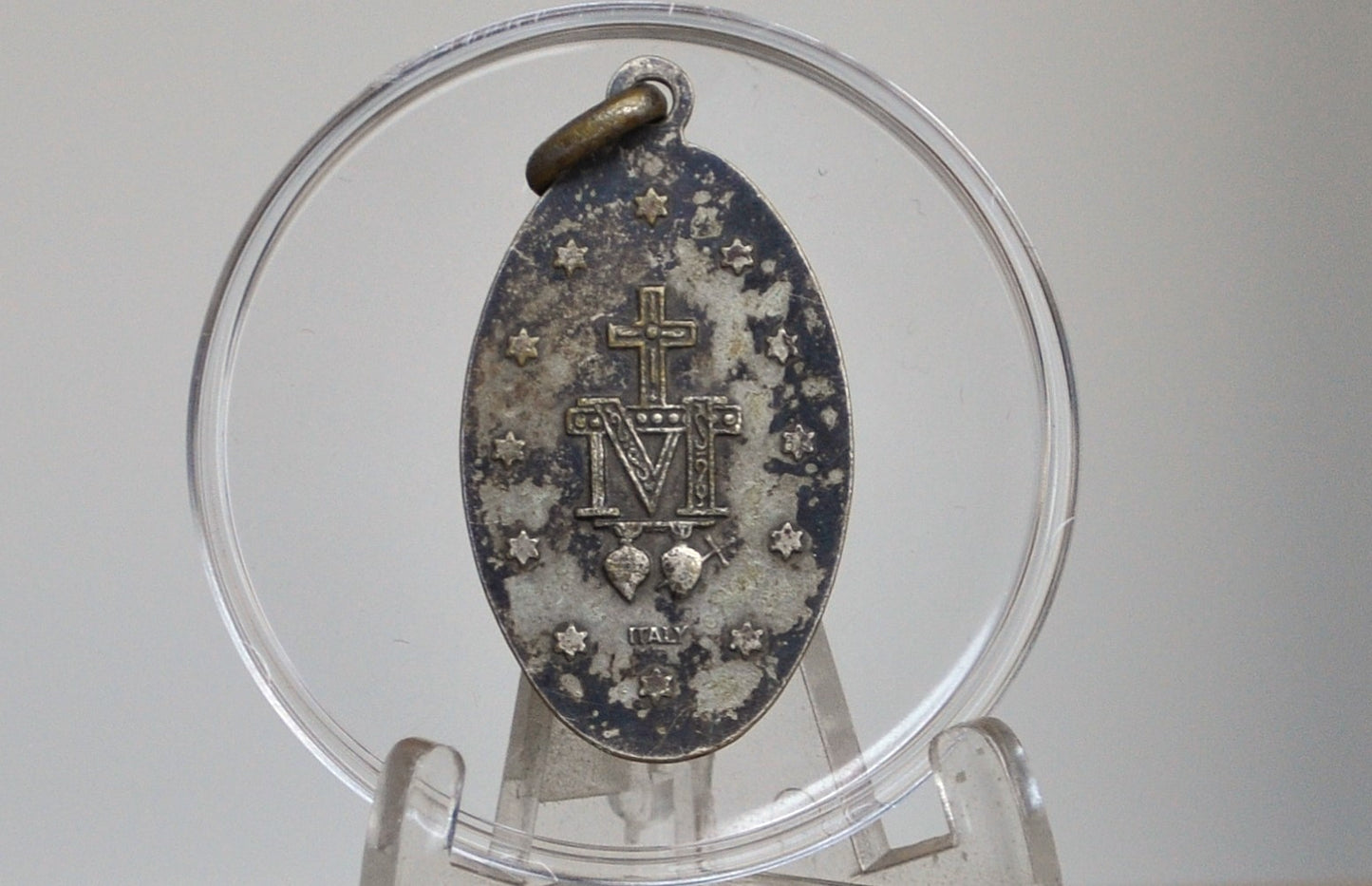 Sterling Creed Large Oval Miraculous Medal Pendant - Stamped and Tested Sterling Silver - Tested Sterling Silver - Christian Medal - Italian Religious Medal