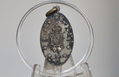 Sterling Creed Large Oval Miraculous Medal Pendant - Stamped and Tested Sterling Silver - Tested Sterling Silver - Christian Medal - Italian Religious Medal
